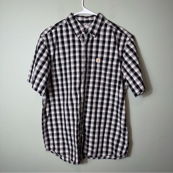 Carhartt Men’s Short Sleeve Button Down Casual Plaid Shirt Relaxed Fit Large‎ - Picture 1 of 5